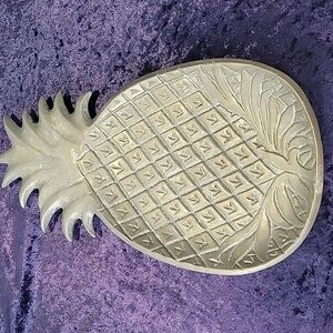 Pineapple Hot Plate, Trinklet Dish, Candle Plate Aluminum Footed 11" L x 6.5" W